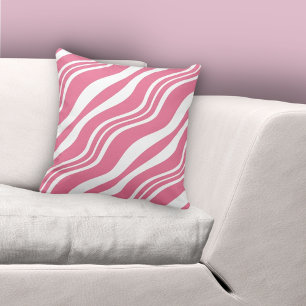 Feminine Pink & White Irregular Lines Pattern Cushion