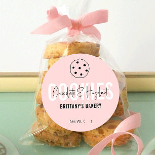 Feminine Pink & White Modern Cookies Packaging Classic Round Sticker