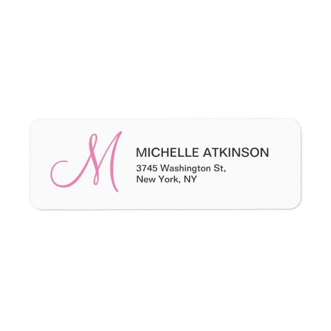 Feminine Pİnk White Monogrammed Modern Plain Return Address Label (Front)