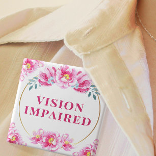 Feminine Pink Wild Rose Floral Vision Impaired 6 Cm Round Badge