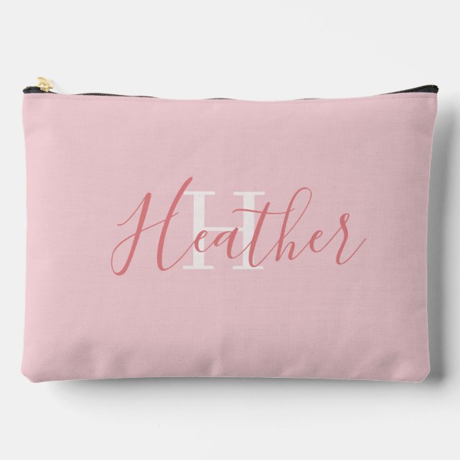 Feminine Pink with Name and Initial Accessory Pouch (Front)