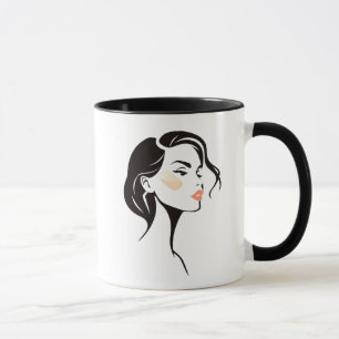 feminine portrait, minimalist face design. mug
