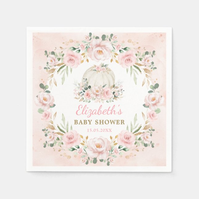 Feminine Pumpkin Pink Blush Roses Girl Baby Shower Napkin (Front)