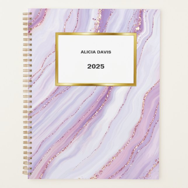 Feminine Purple and Gold Marble  | your name Planner (Front)