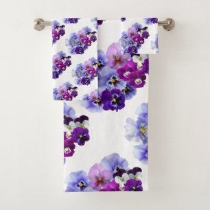 Feminine purple and lavender cherry blossom bath towel set