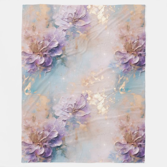 Feminine Purple Blue and Gold Floral Fleece Blanket (Front)
