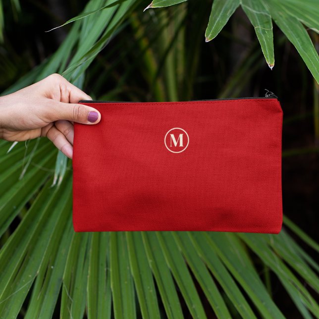 Feminine Red & White Personalised Monogram Initial Accessory Pouch (Creator Uploaded)