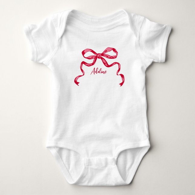 Feminine ribbon bow custom design baby bodysuit (Front)