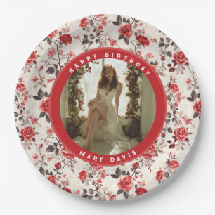 Feminine Rose Floral Beach Party Paper Plate