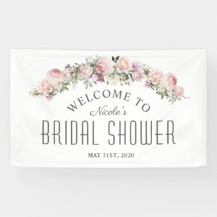 Feminine Rose Floral Bridal Shower Welcome Banner