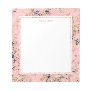 Feminine Rose Gold Blush Pink Blue Marble Name Notepad