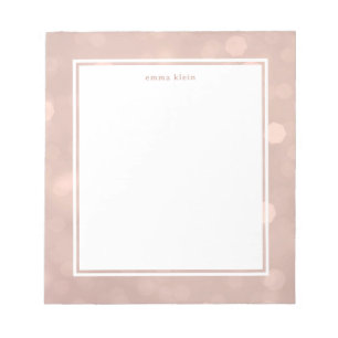 Feminine Rose Gold Blush Pink Bokeh Name Notepad