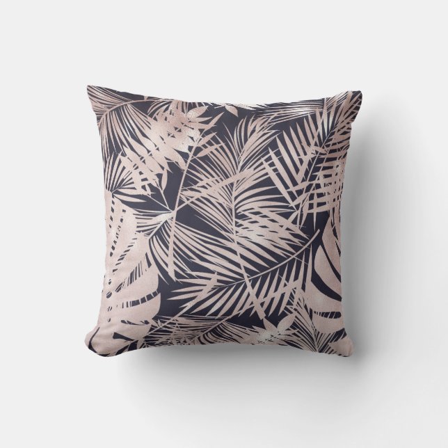 Feminine Rose Gold Tropical Greneery Pattern Cushion (Front)