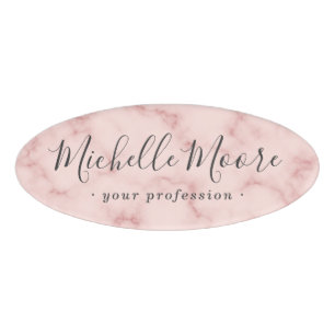 Feminine script elegant blush pink faux marble name tag