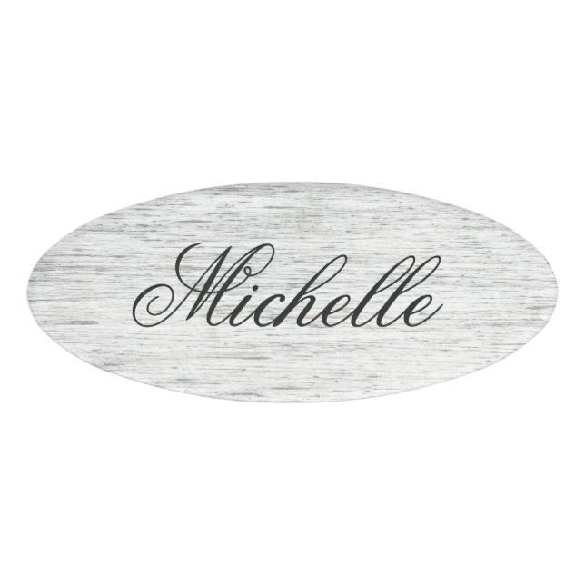 Feminine script weathered driftwood wood grain name tag (Front)