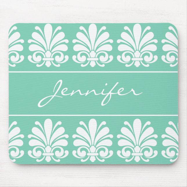 Feminine Shell Flourish Damask Personalised Mouse Pad (Front)