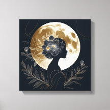 Feminine Silhouette with Golden Moon Elegance