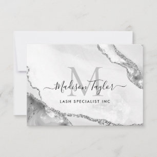 Feminine Silver Grey Glitter Marble Agate Monogram Invitation