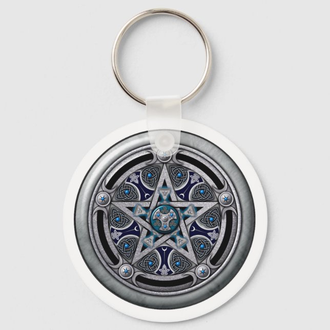 Feminine Silver Pagan Pentacle Key Ring (Front)