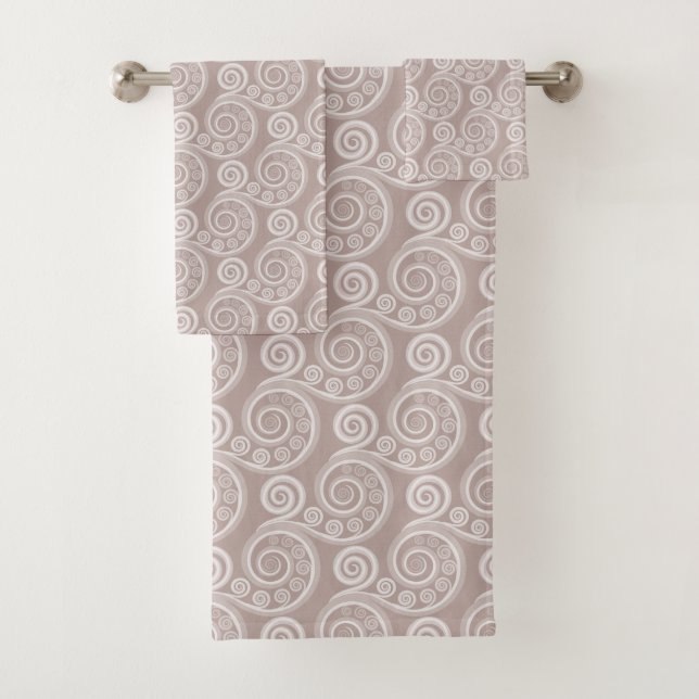 Feminine Silver-Pink Curly Swirls Towel Set (Insitu)