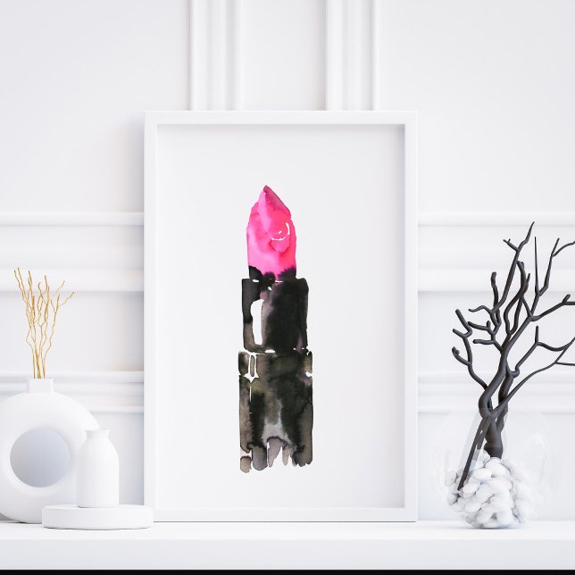 Feminine Simple Pink Black Watercolor Lipstick Poster (Creator Uploaded)