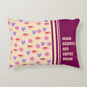 Feminine Stripes Mama Coffee Break Art Decorative Cushion