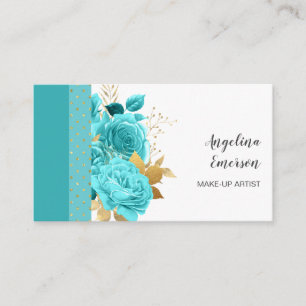Feminine Teal Flowers Makeup Artist Hair Salon Business Card