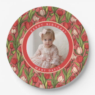 Feminine Tulip Flower 40Th Birthday Paper Plate