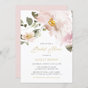 Feminine Watercolor Blush Flowers Bridal Shower Invitation