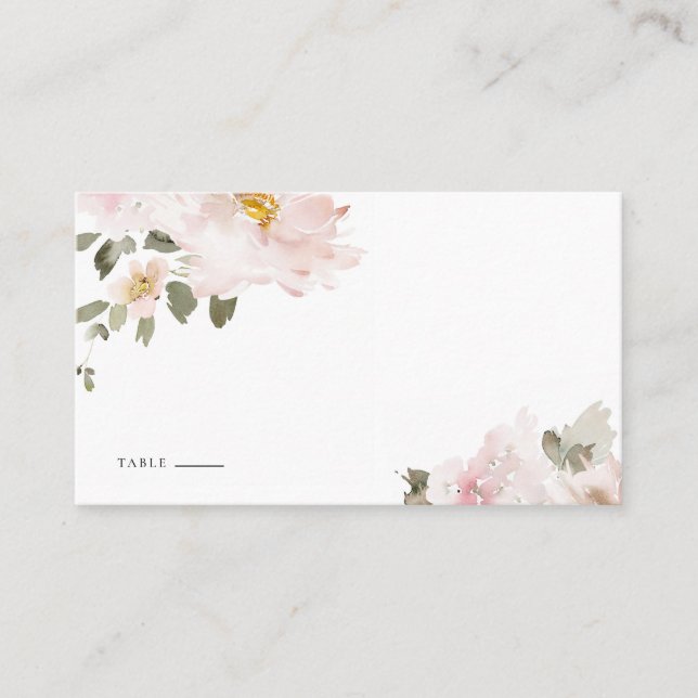 Feminine Watercolor Blush Flowers Floral Wedding Place Card (Front)