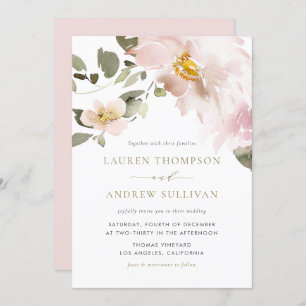 Feminine Watercolor Blush Flowers Wedding Invitation