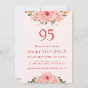 Feminine Watercolor Coral Chic Floral 95 Birthday Invitation