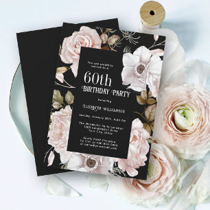 Feminine Watercolor Floral 60th Birthday Party Invitation