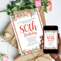 Feminine Watercolor Floral 80th Birthday Party