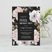 Feminine Watercolor Floral 80th Birthday Party Invitation (Standing Front)