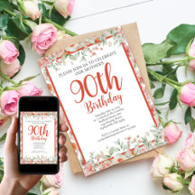 Feminine Watercolor Floral 90th Birthday Party