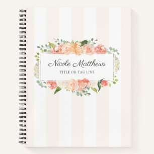 Feminine Watercolor Floral and Stripes Notebook