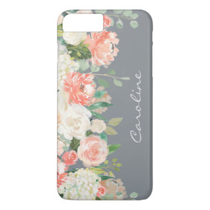 Feminine Watercolor Floral on Grey with Monogram iPhone 8 Plus/7 Plus Case
