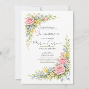 Feminine watercolor Floral Quinceanera Birthday Invitation