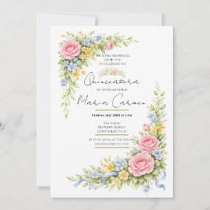 Feminine watercolor Floral Quinceanera tiara Invitation