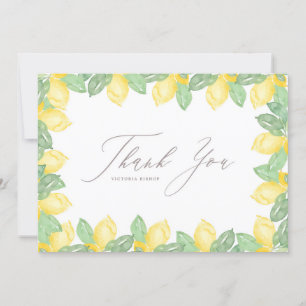 Feminine Watercolor Lemon Frame Wedding Thank You Card