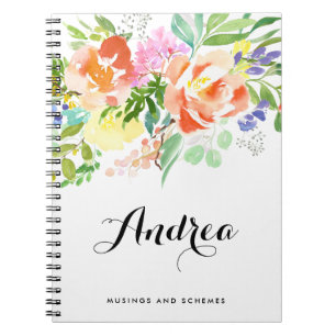 Feminine Watercolor Peach Peonies Personalised Notebook