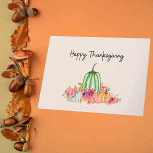 Feminine Watercolor Pumpkins and Flowers  Card