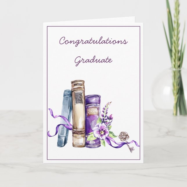 Feminine Watercolor Purple Graduation Card (Front)