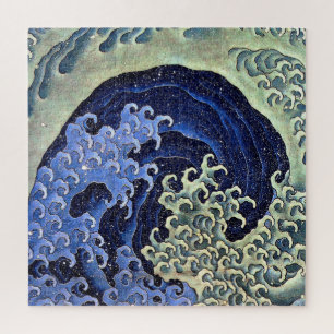 Feminine Wave Japanese Vintage Katsushika Hokusai Jigsaw Puzzle