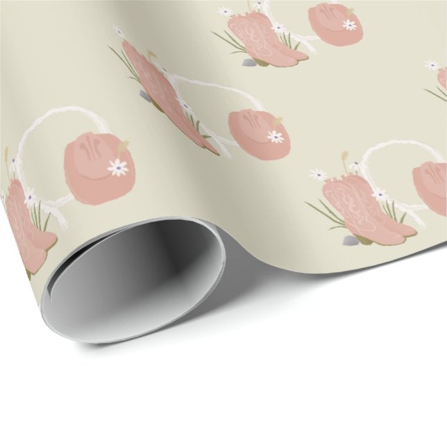 Feminine, Western theme cowgirl boots & hat Wrapping Paper (Roll Corner)