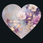 Feminine White Glam Gold Purple Floral Heart Sticker<br><div class="desc">Feminine White Glam Gold Purple Flowers wedding</div>