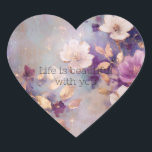 Feminine White Glam Gold Purple Floral Heart Sticker<br><div class="desc">Feminine White Glam Gold Purple Flowers wedding</div>
