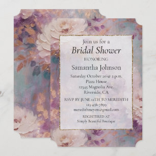 Feminine White Gold Purple Floral Invitation