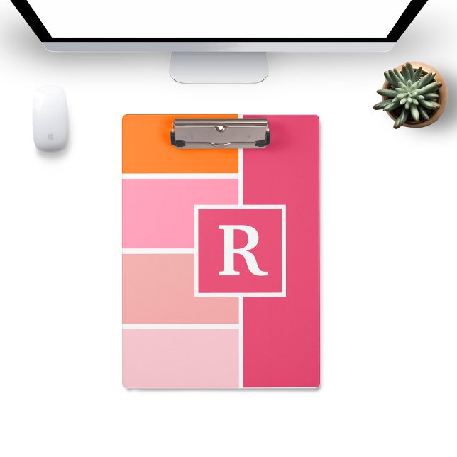 Feminine Wide Stripes with Monogram Clipboard (clipboard with monogram)